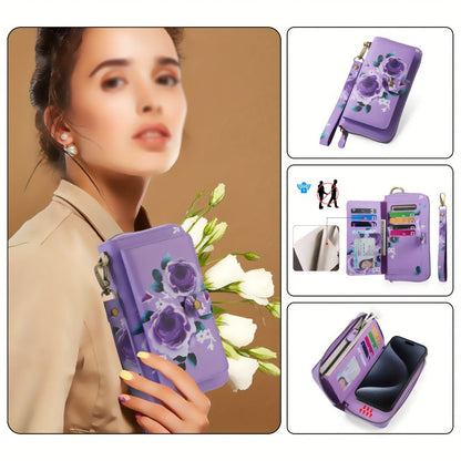 Women's Wallet – Large Capacity, Floral Faux Leather Zipper Large – detail view 7