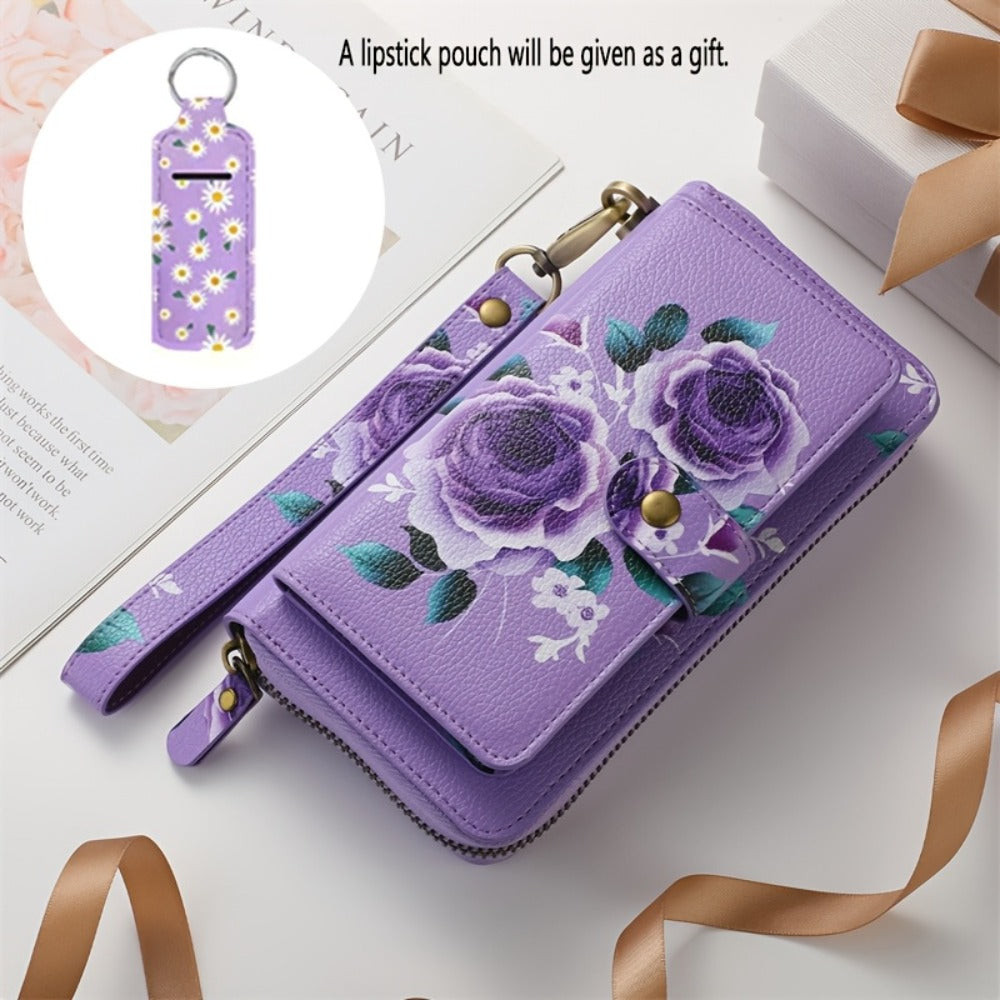 Women's Wallet – Large Capacity, Floral Faux Leather Zipper Large – front view