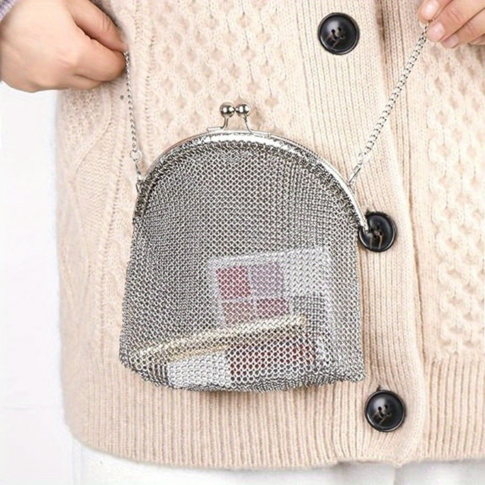 Women's Wallet – Mini, Metal Mesh Coin Chain Strap – front view