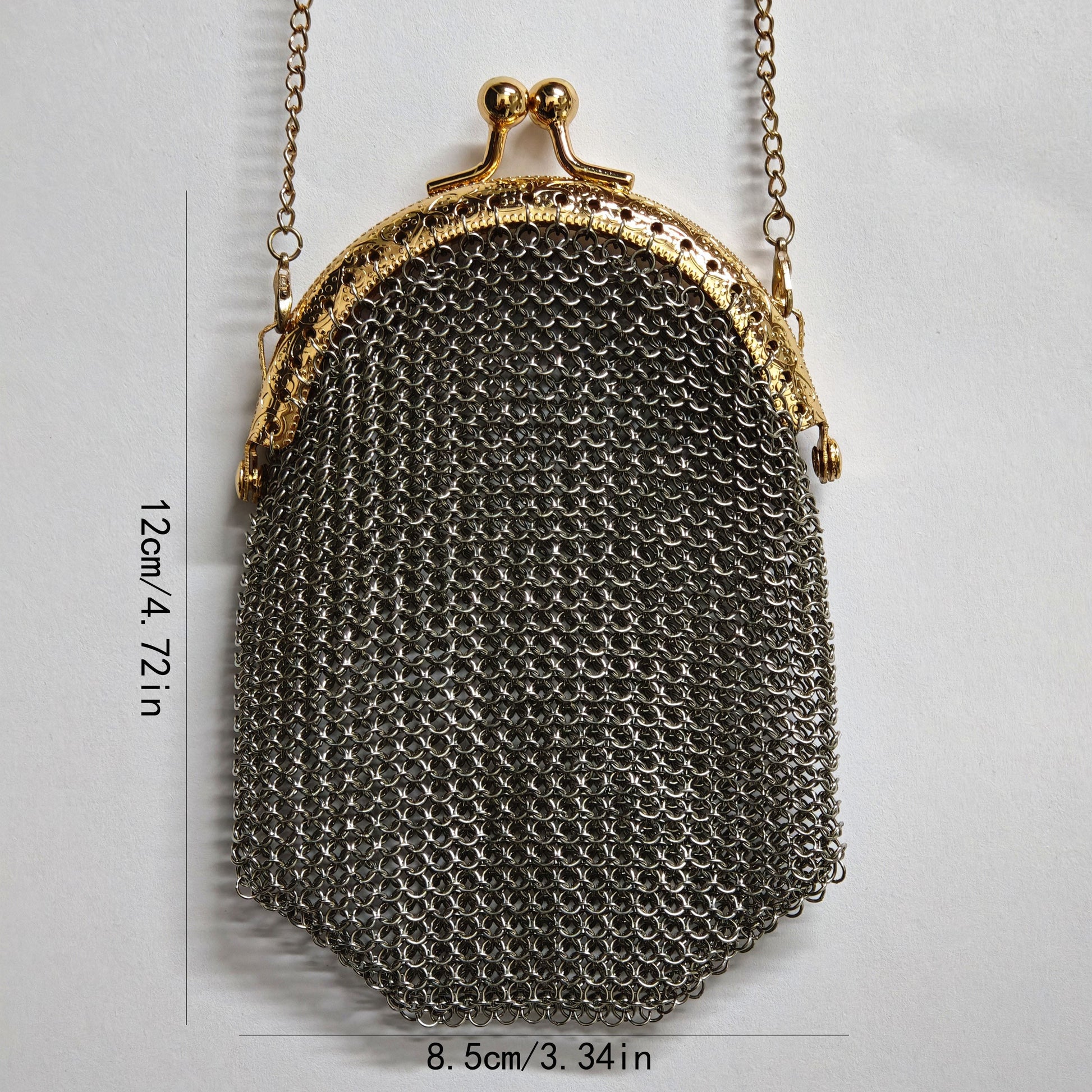 Women's Wallet – Mini, Metal Mesh Coin Chain Strap – front view - product view 11
