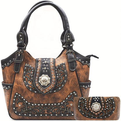 Women's Wallet – Multi-Pocket, Western Cowgirl Rhinestone Studded Set – detail view 15