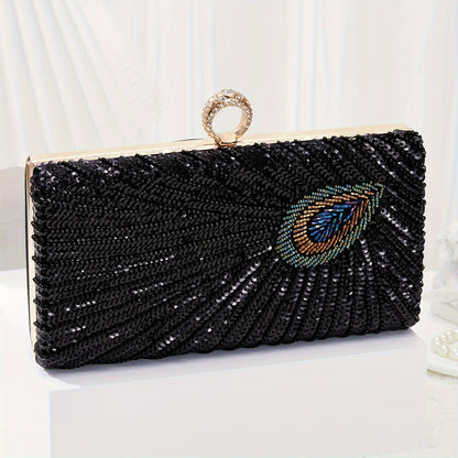 Women's Wallet – Peacock Feather Evening Clutch Vintage – front view - product view 14