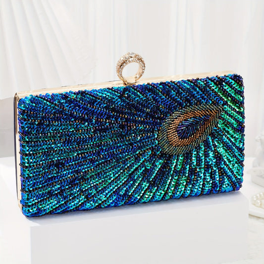 Women's Wallet – Peacock Feather Evening Clutch Vintage – front view