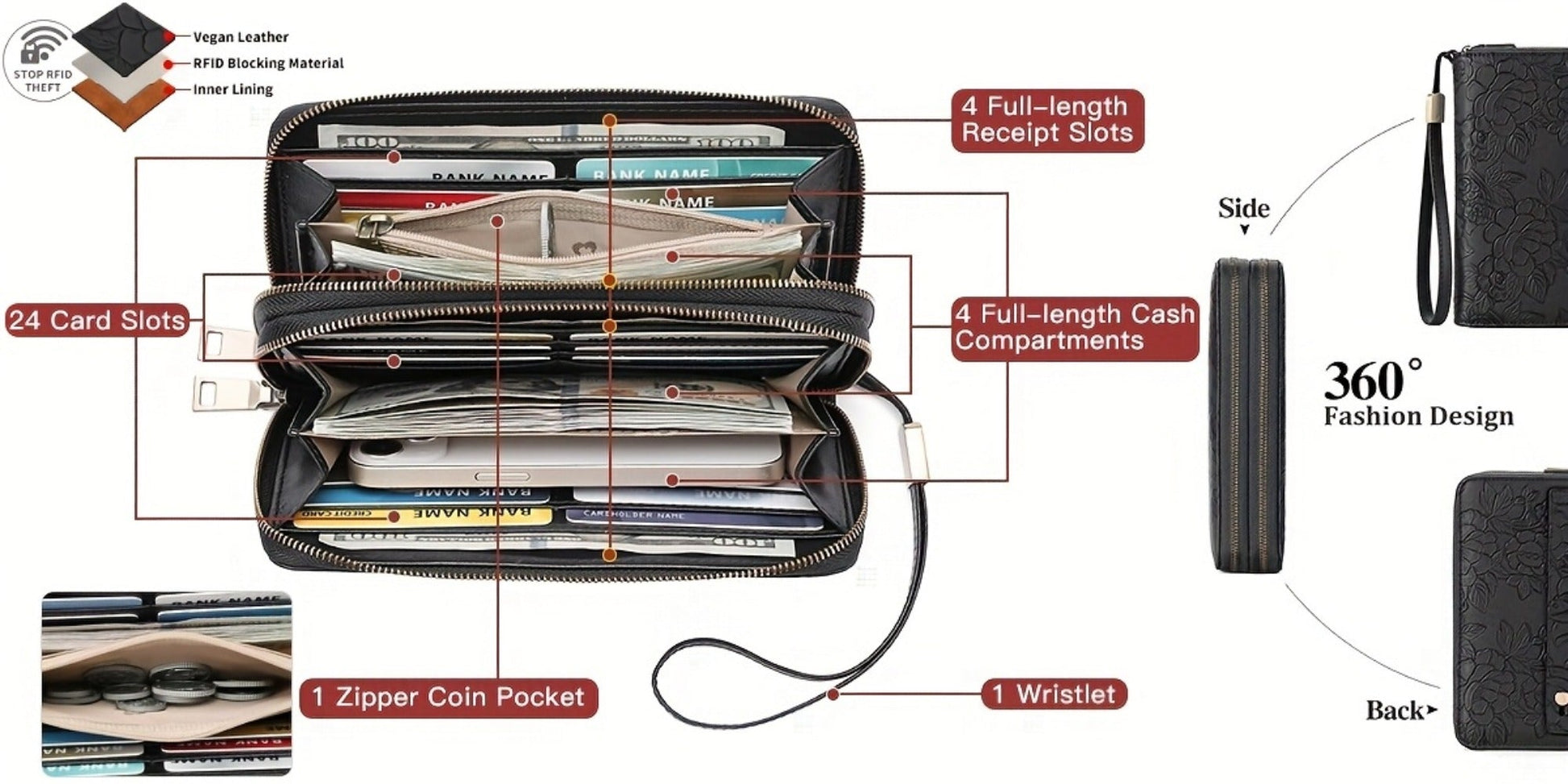Women's Wallet – RFID Blocking, Large Capacity – detail view 18