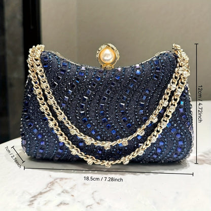 Women's Wallet – Rhinestone Clutch Striped Detachable Chain – detail view 5