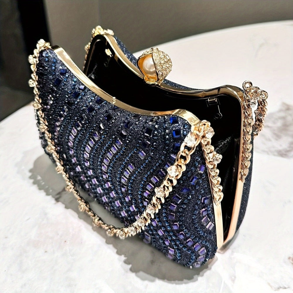 Women's Wallet – Rhinestone Clutch Striped Detachable Chain – detail view 6