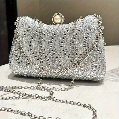 Women's Wallet – Rhinestone Clutch Striped Detachable Chain – detail view 7