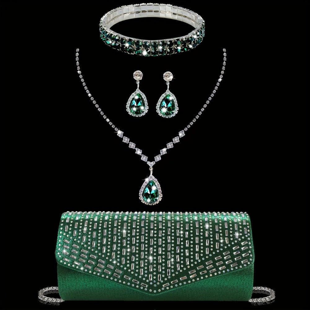 Women's Wallet – Rhinestone Evening Clutch Set Bracelet – front view