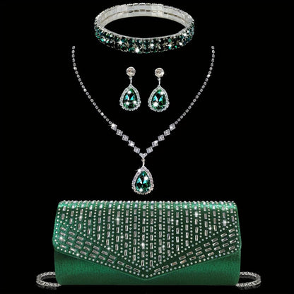 Women's Wallet – Rhinestone Evening Clutch Set Bracelet – front view