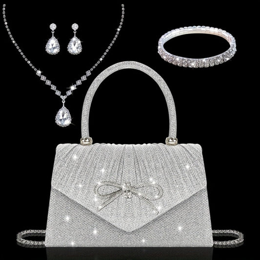 Women's Wallet – Sequin Clutch Rhinestone Jewelry Set – front view