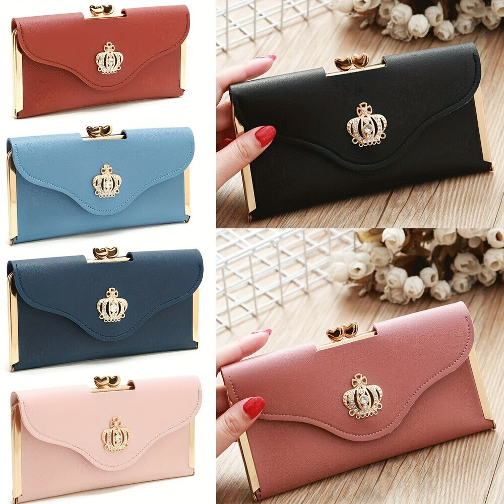 Women's Wallet – Trifold Clutch Rhinestone Crown Luxury – front view