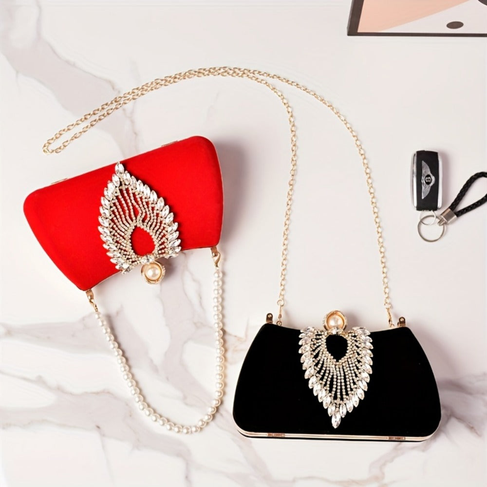 Women's Wallet – Velvet Evening Clutch Rhinestone Pearl – detail view 11