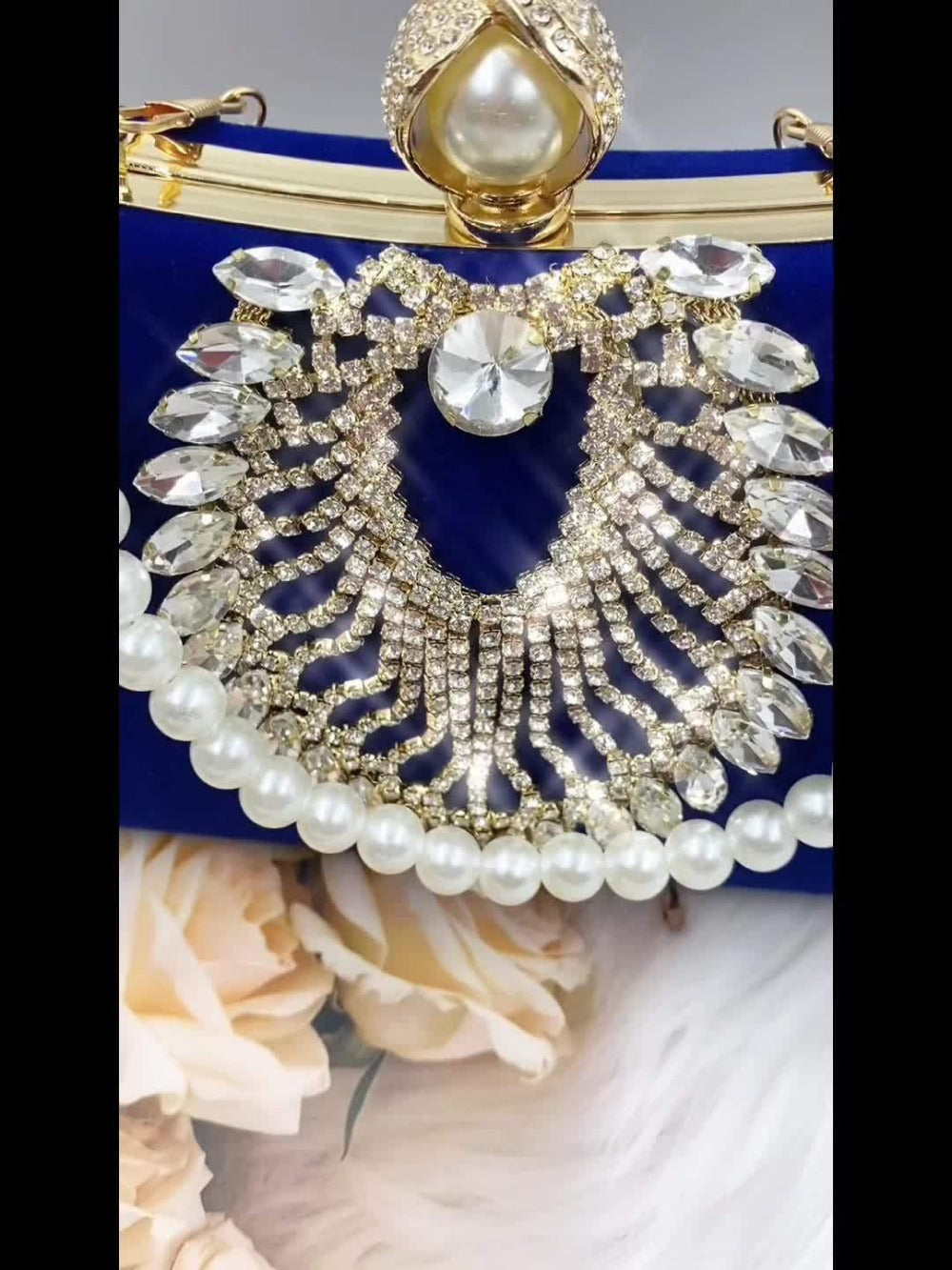 Women's Wallet – Velvet Evening Clutch Rhinestone Pearl – detail view 12