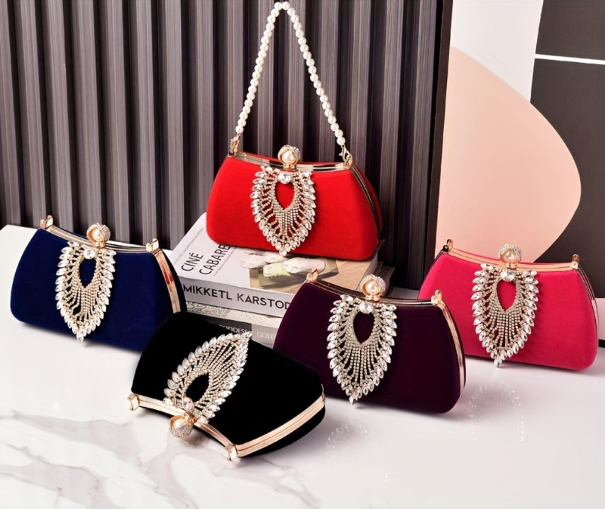 Women's Wallet – Velvet Evening Clutch Rhinestone Pearl – detail view 18