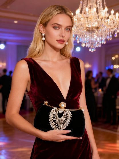 Women's Wallet – Velvet Evening Clutch Rhinestone Pearl – detail view 19