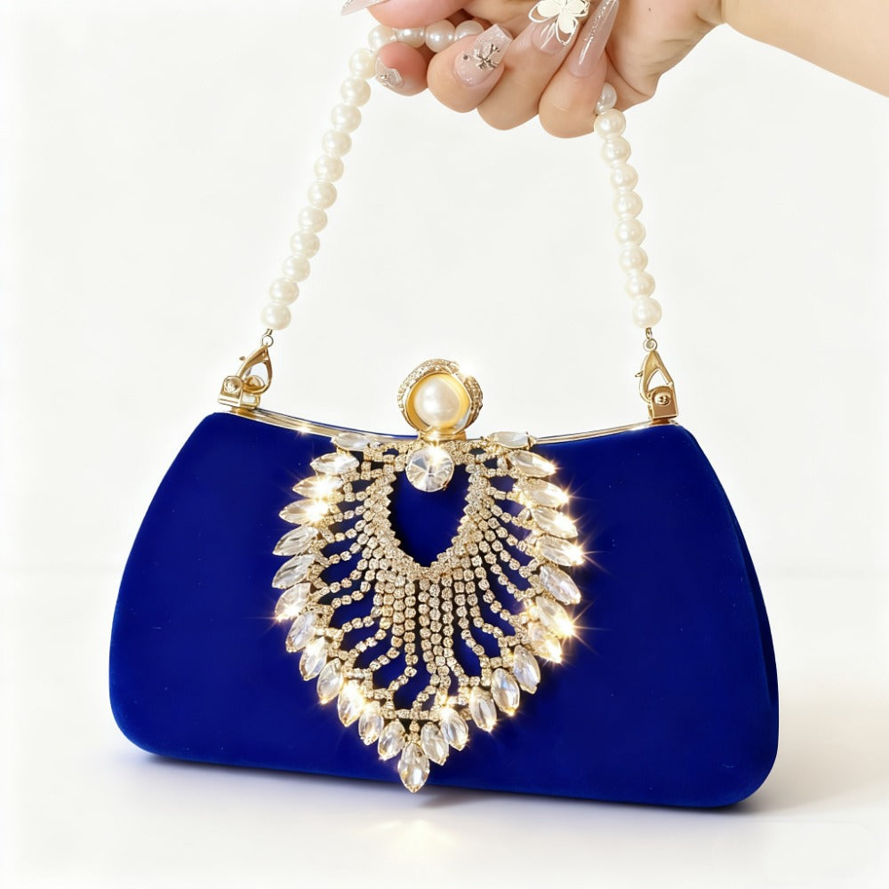 Women's Wallet – Velvet Evening Clutch Rhinestone Pearl – detail view 2