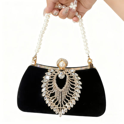 Women's Wallet – Velvet Evening Clutch Rhinestone Pearl – detail view 3
