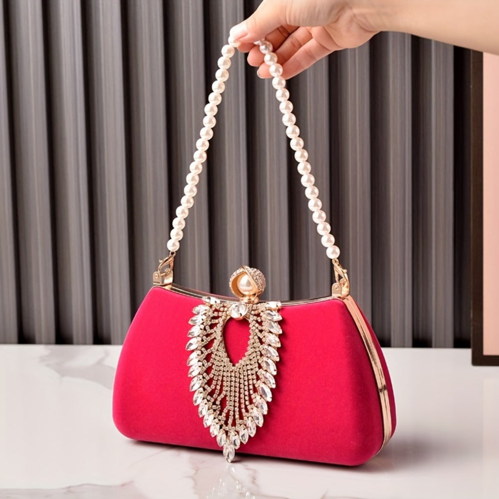 Women's Wallet – Velvet Evening Clutch Rhinestone Pearl – detail view 5