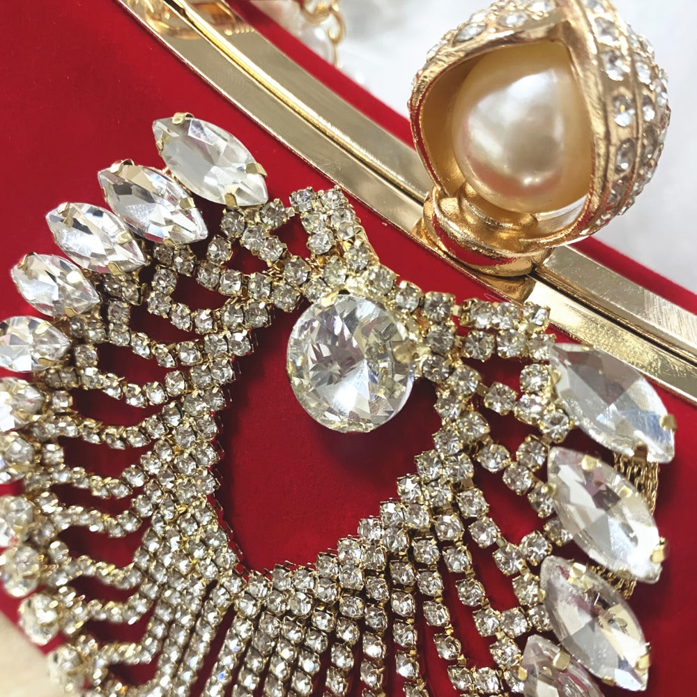 Women's Wallet – Velvet Evening Clutch Rhinestone Pearl – detail view 6