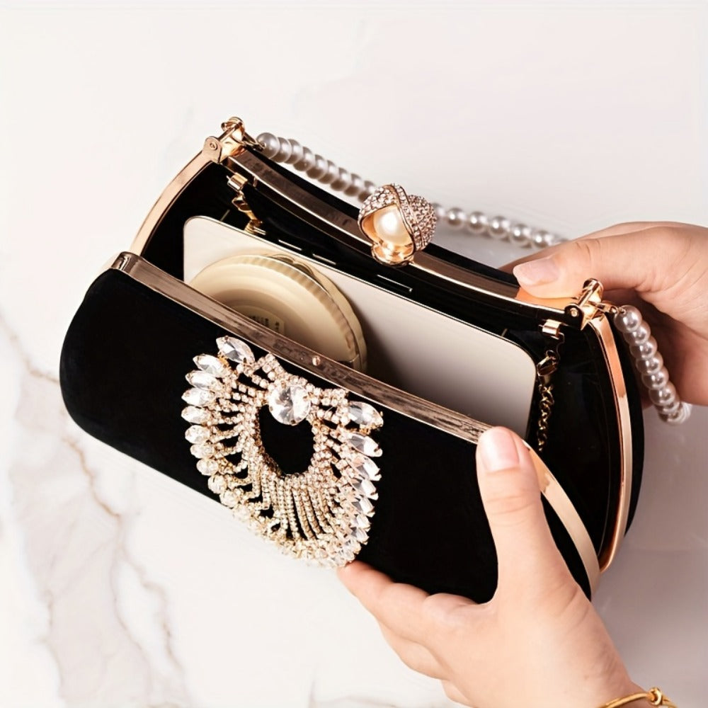 Women's Wallet – Velvet Evening Clutch Rhinestone Pearl – detail view 9