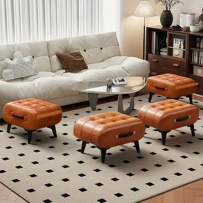 Ottoman, Faux Leather Footstool, Small Square Accent Stool with Wooden Frame & Metal Legs shown in the main product view