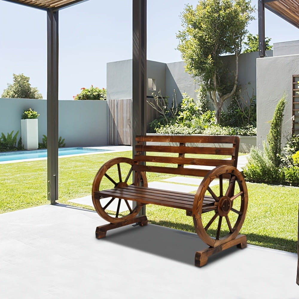 Wood Outdoor Bench with Slatted Seat for Comfortable Outdoor Seating detail image - detail view 4