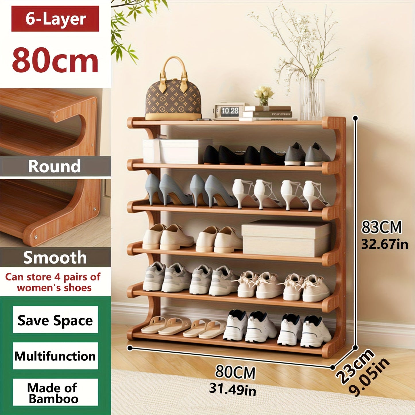 Shoe Rack shown in the 6 Layers - 31.5inch option