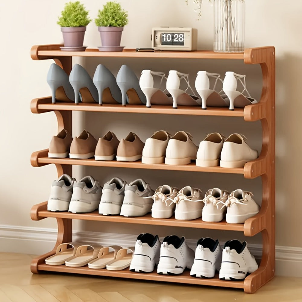 Wood Shoe Rack with Tool-Free Assembly for Organized Everyday Storage in Entryway detail image - detail view 10