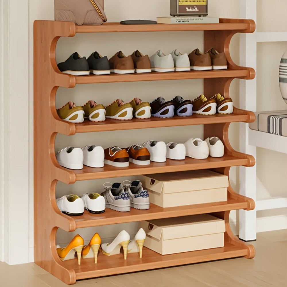 Wood Shoe Rack with Tool-Free Assembly for Organized Everyday Storage in Entryway detail image - detail view 9