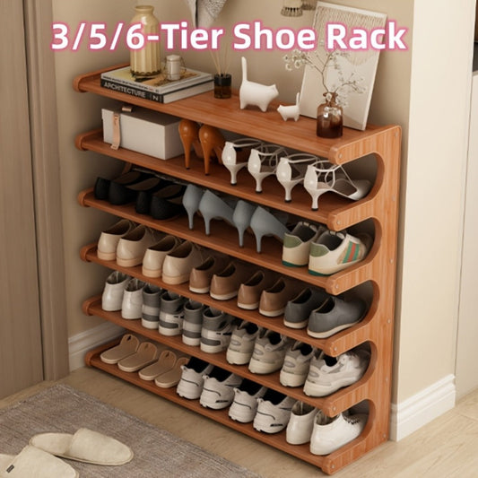 Shoe Rack, Cube Wood Grain Multi-Tier - Pre-Assembled Self-Supporting Shoe Organizer shown in the main product view