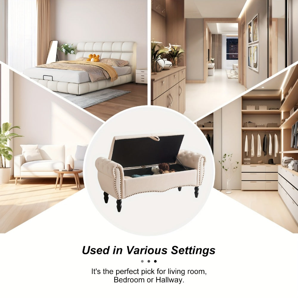 Wood Storage Ottoman with Hidden Storage and Secure Lid for Living Room detail image - detail view 11