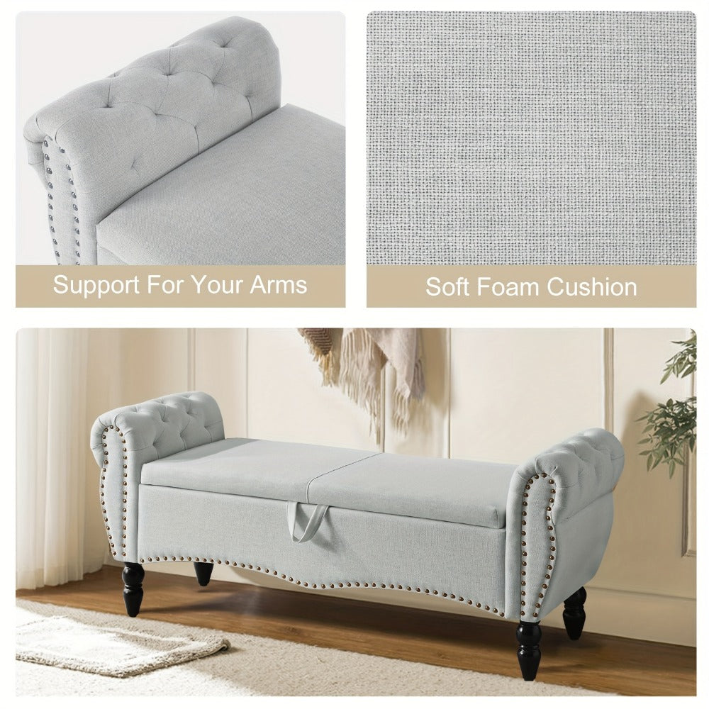 Wood Storage Ottoman with Hidden Storage and Secure Lid for Living Room detail image - detail view 12