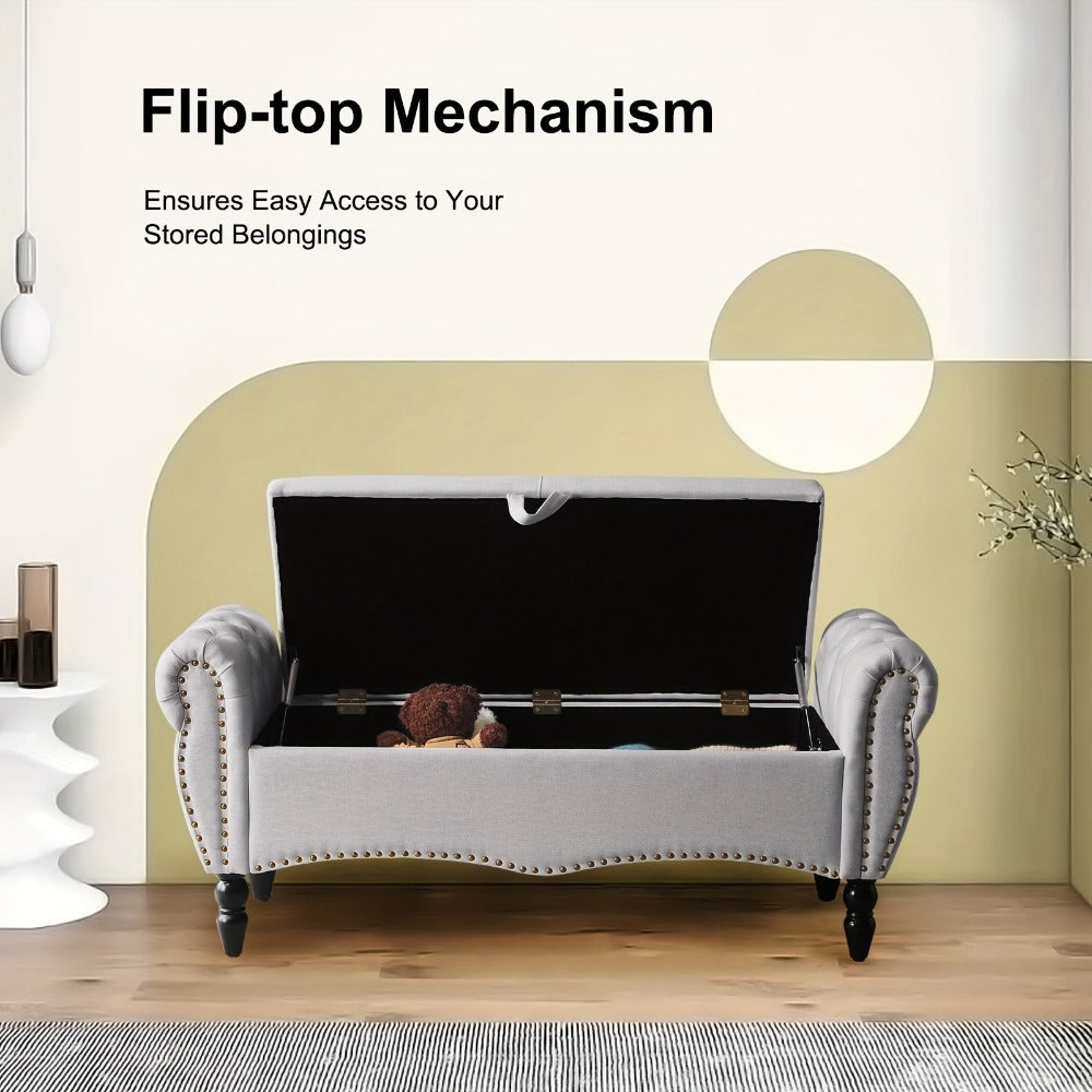 Wood Storage Ottoman with Hidden Storage and Secure Lid for Living Room detail image - detail view 14