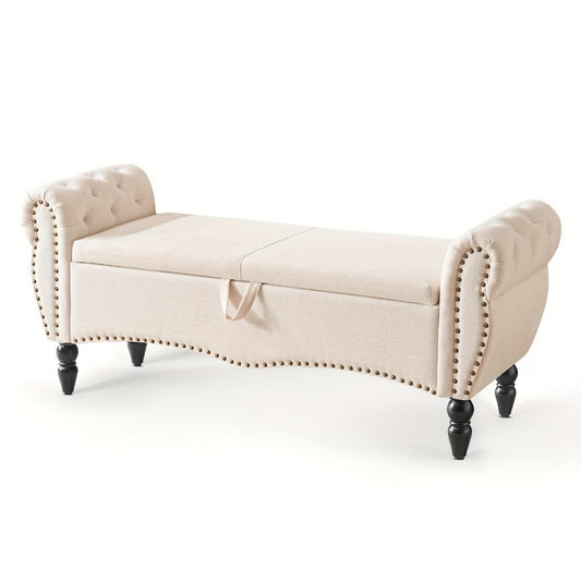 Wood Storage Ottoman with Hidden Storage and Secure Lid for Living Room detail image