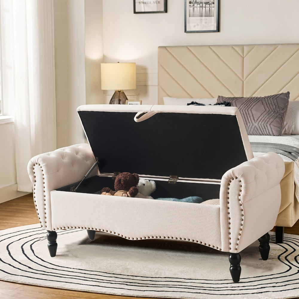 Wood Storage Ottoman with Hidden Storage and Secure Lid for Living Room detail image - detail view 5