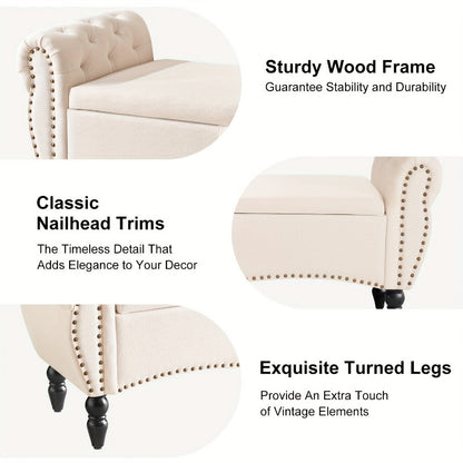 Wood Storage Ottoman with Hidden Storage and Secure Lid for Living Room detail image - detail view 7