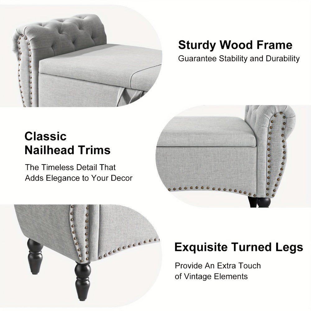 Wood Storage Ottoman with Hidden Storage and Secure Lid for Living Room detail image - detail view 8