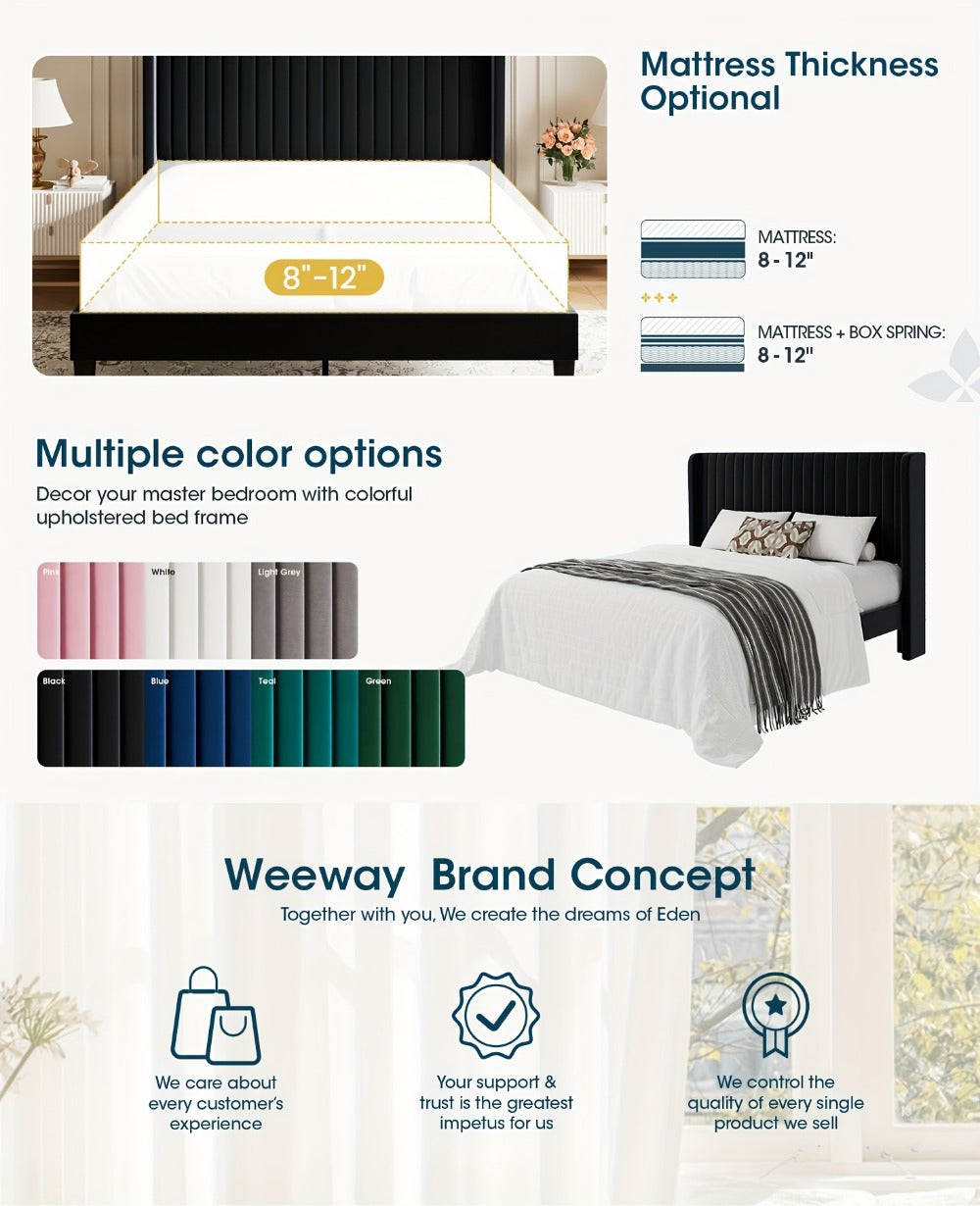 Wood Velvet Bed Frame with No Box Spring Needed and Multiple Color Options for Bedroom detail image - detail view 22
