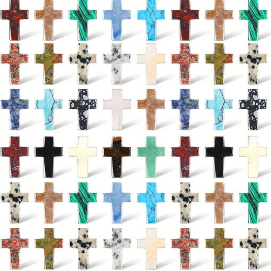 Worry Stones - Cross Bulk 50pcs Faux Gemstone Cross Shaped Palm Pocket Assorted Crystal - main product view