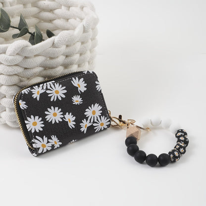 Wristlet Keychain - Card Holder - Daisy Beaded Accordion Zipper Pouch with Multi-Card Slots - product detail view 6