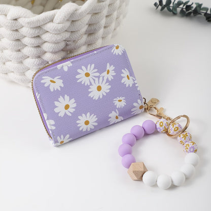 Wristlet Keychain - Card Holder - Daisy Beaded Accordion Zipper Pouch with Multi-Card Slots - product detail view 9