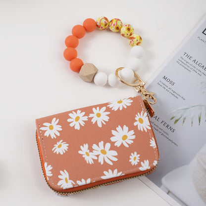 Wristlet Keychain - Card Holder - Daisy Beaded Accordion Zipper Pouch with Multi-Card Slots - product detail view 11