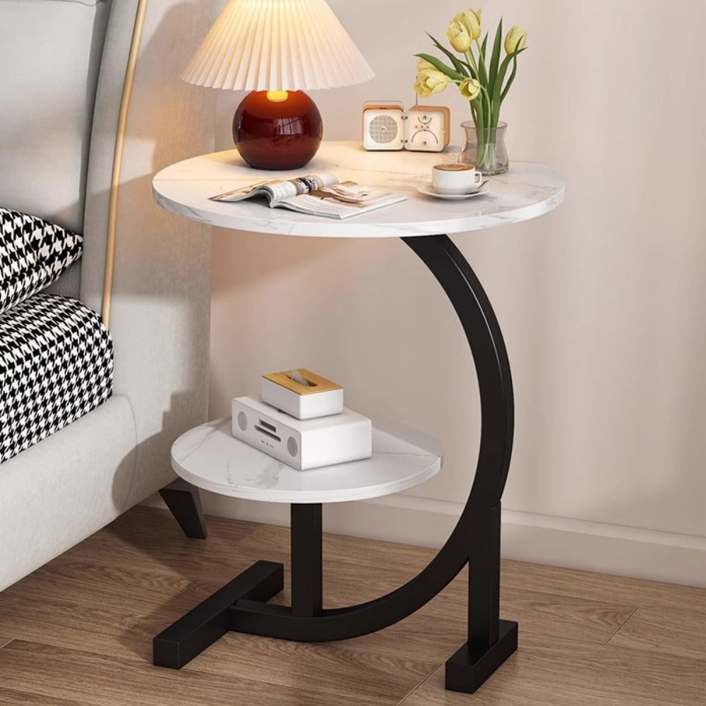 Side Table, Wrought Iron with Marble Top - Modern End Table for Living Room Bedroom Sofa shown in the main product view
