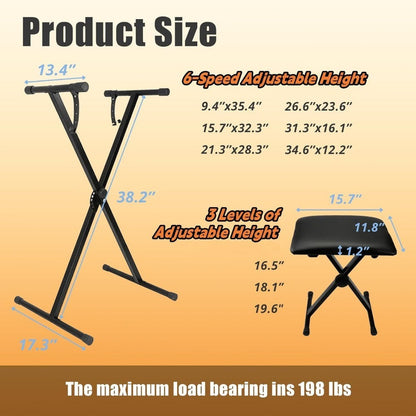 X-Style Keyboard Stand and Bench Set for 49, 61, 76 and 88-Key Pianos detail image - detail view 11