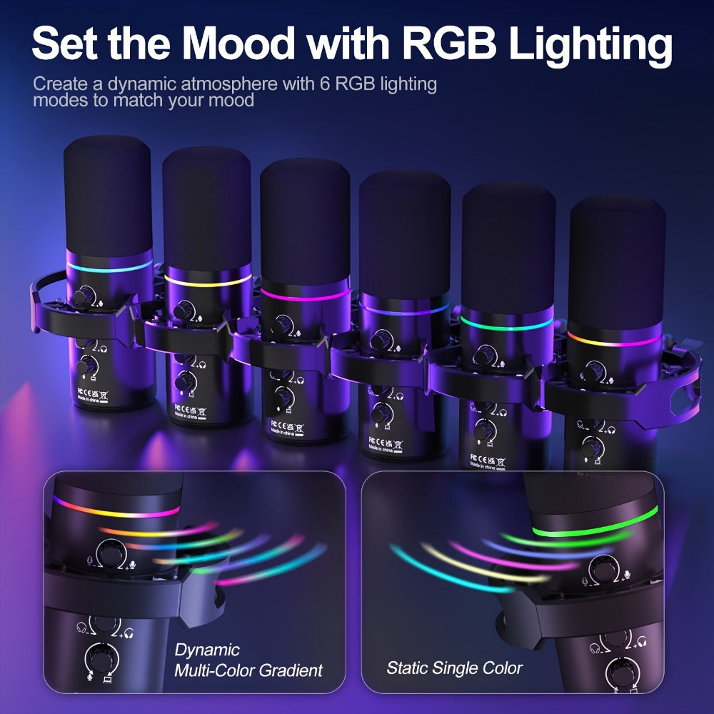 XLR and USB Dynamic Microphone Kit with RGB, Software and Boom Arm detail image - detail view 6